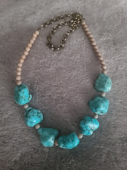 Turquoise and Jasper Chain Link Necklace