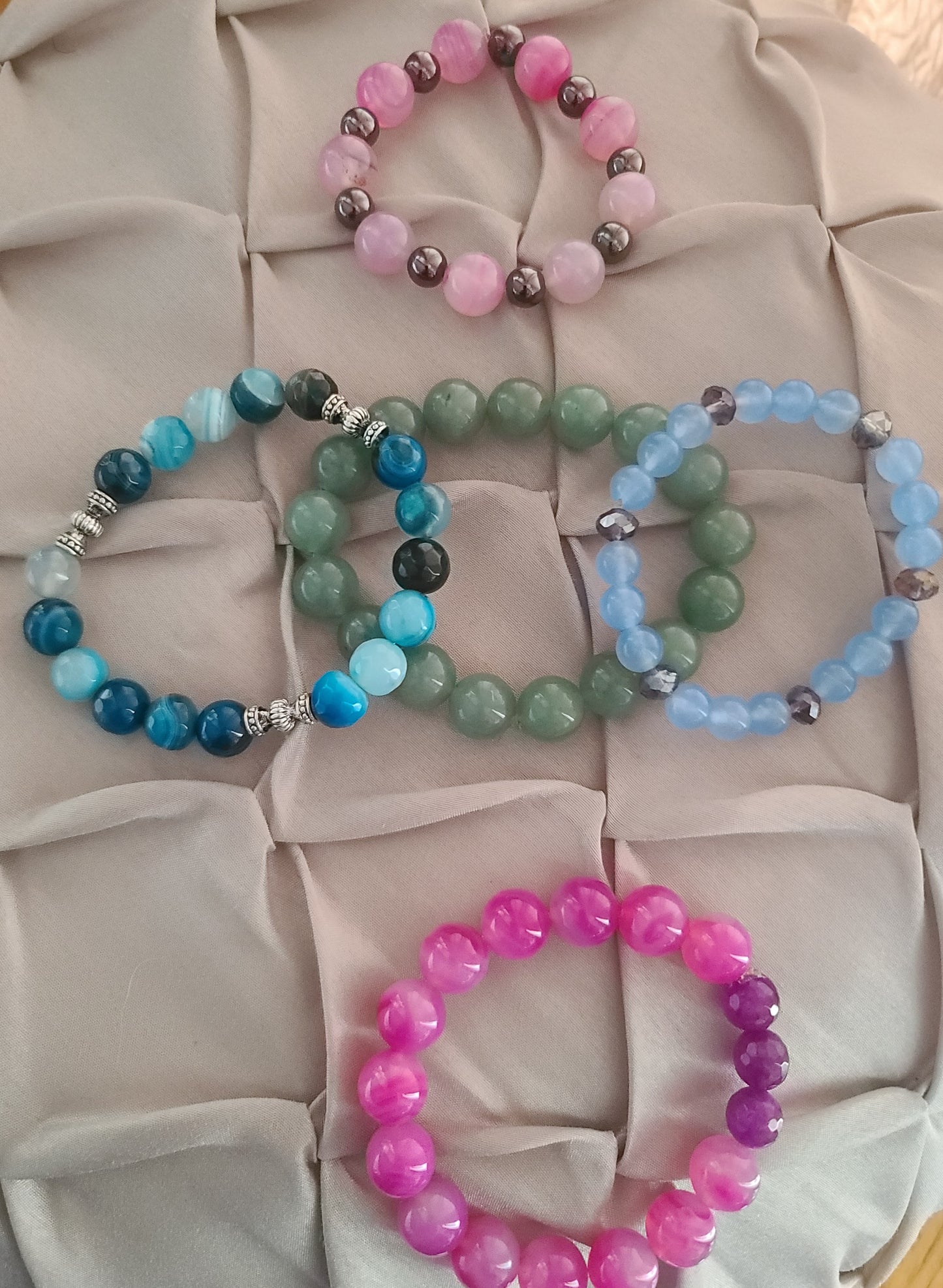 Agate and Jade Gemstone Stretch Bracelets