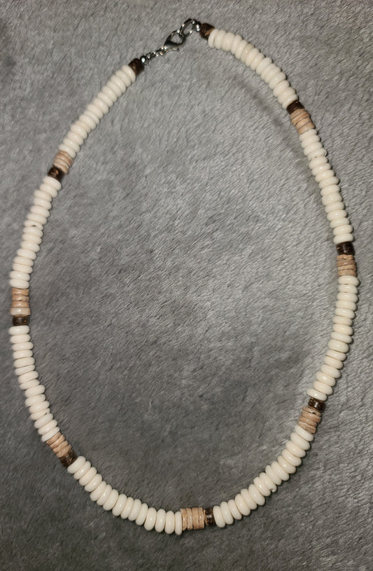 Bone Bead Necklace with Wood Accents