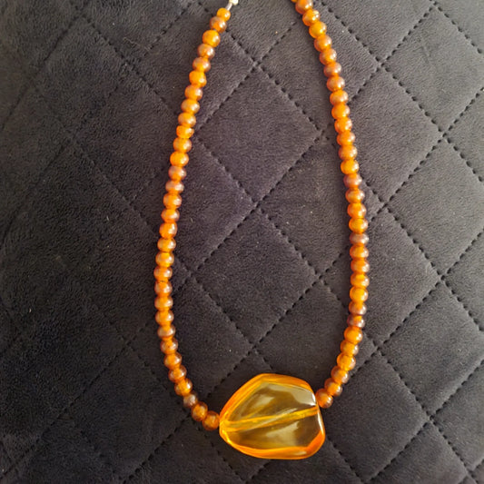 Horn Beaded Necklace with Glass Pendant