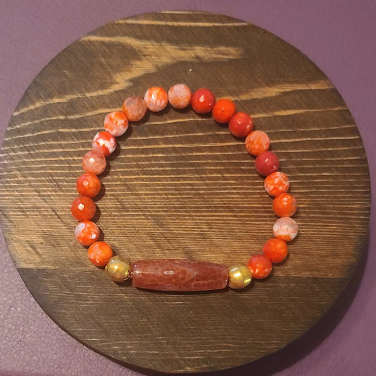 Orange Natural Agate Gemstone Stretch Bracelet