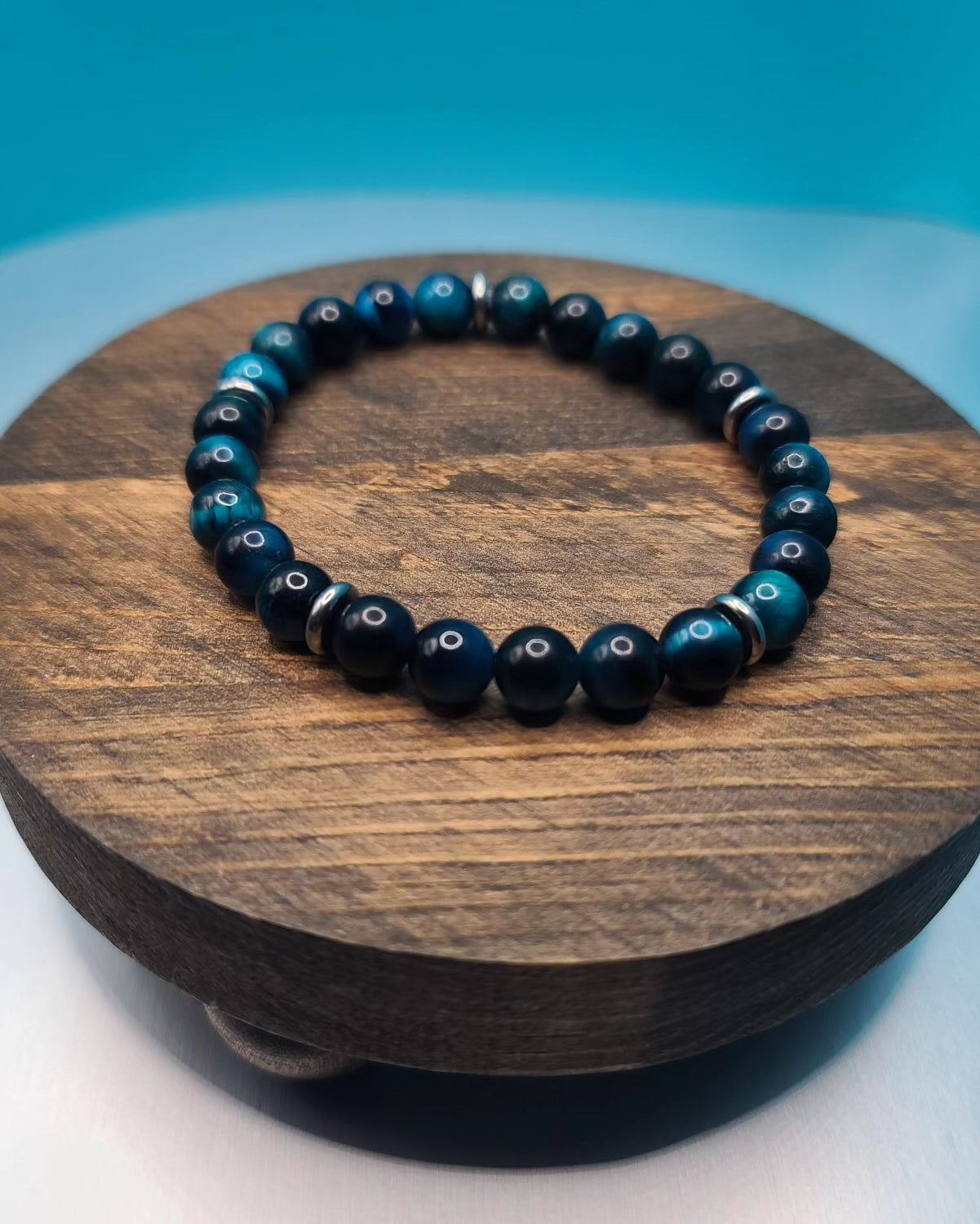 Teal Blue Tiger Eye Stretch Bracelet