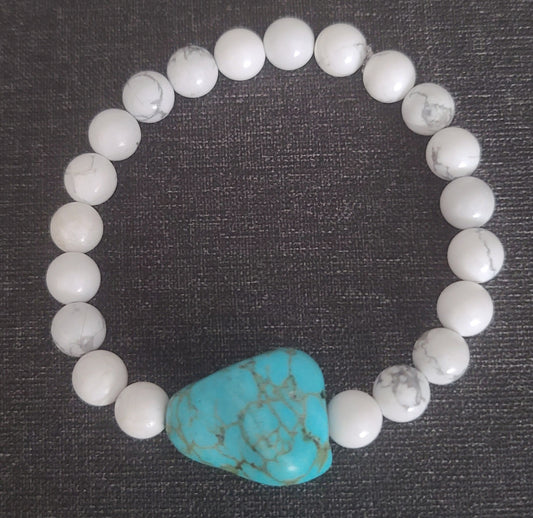 Howlite and Turquoise Stretch Bracelet