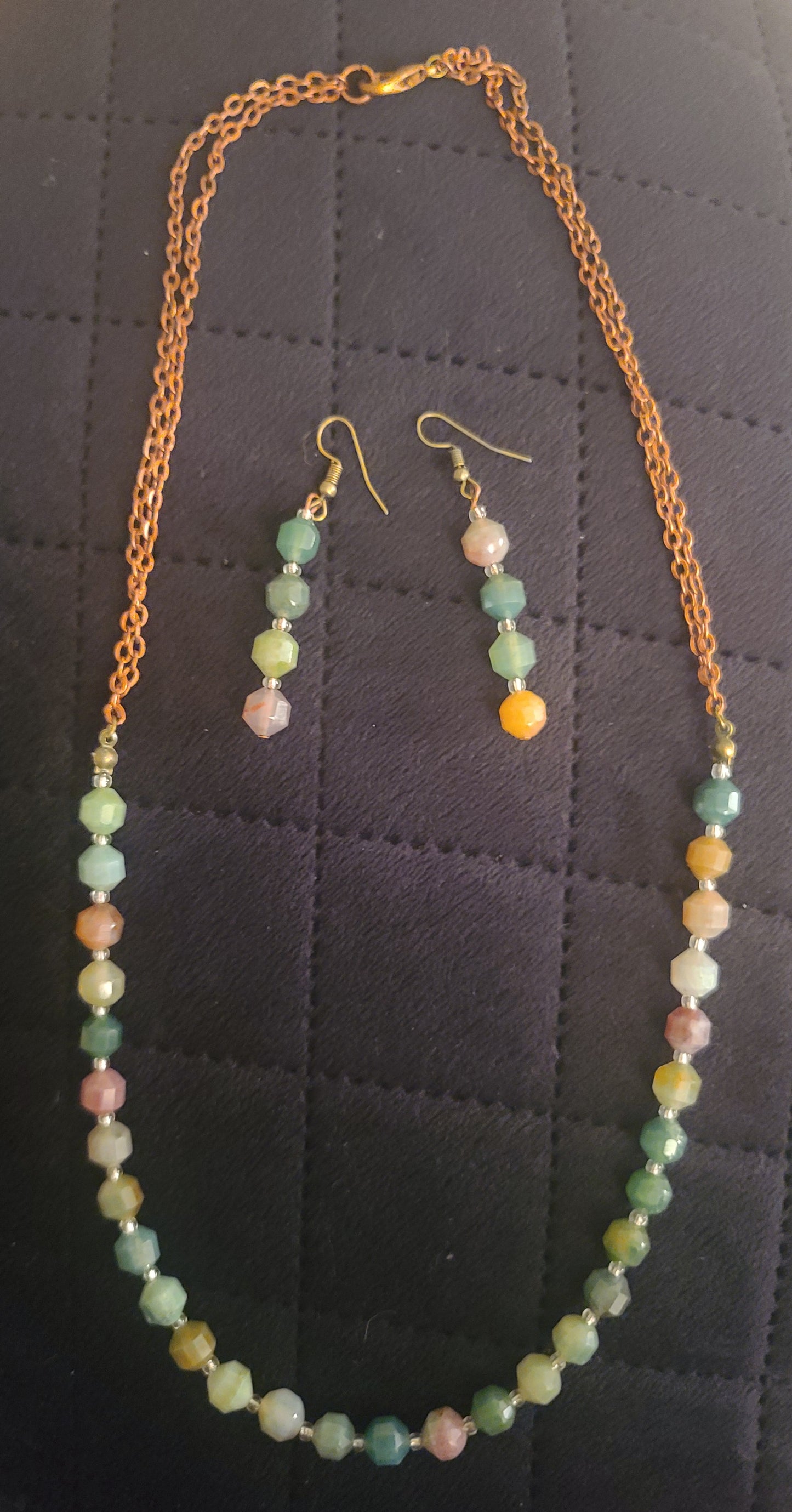 Fancy Jasper Chain Necklace with Lobster Clasp and Matching Earrings