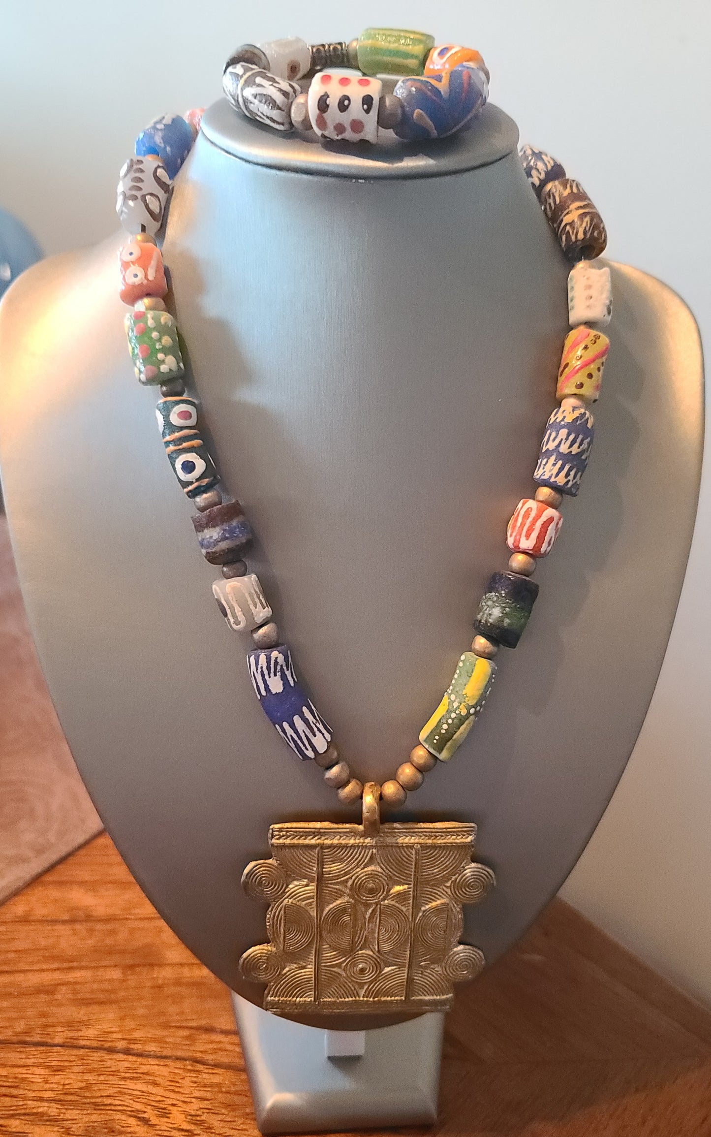 African Necklace with Brass Pendant