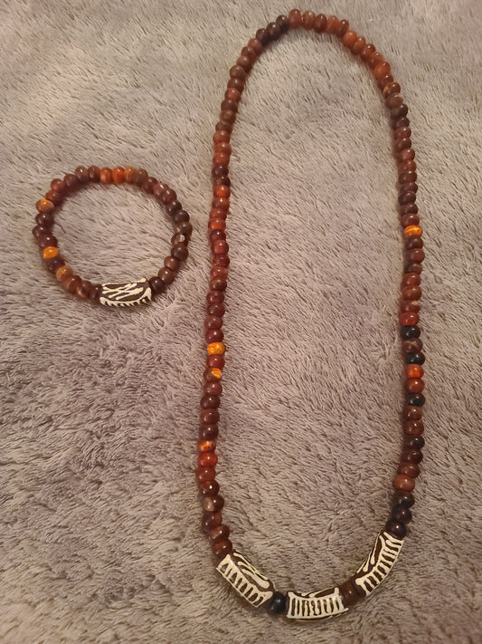 Horn Beaded Necklace with Table Krobo Beads