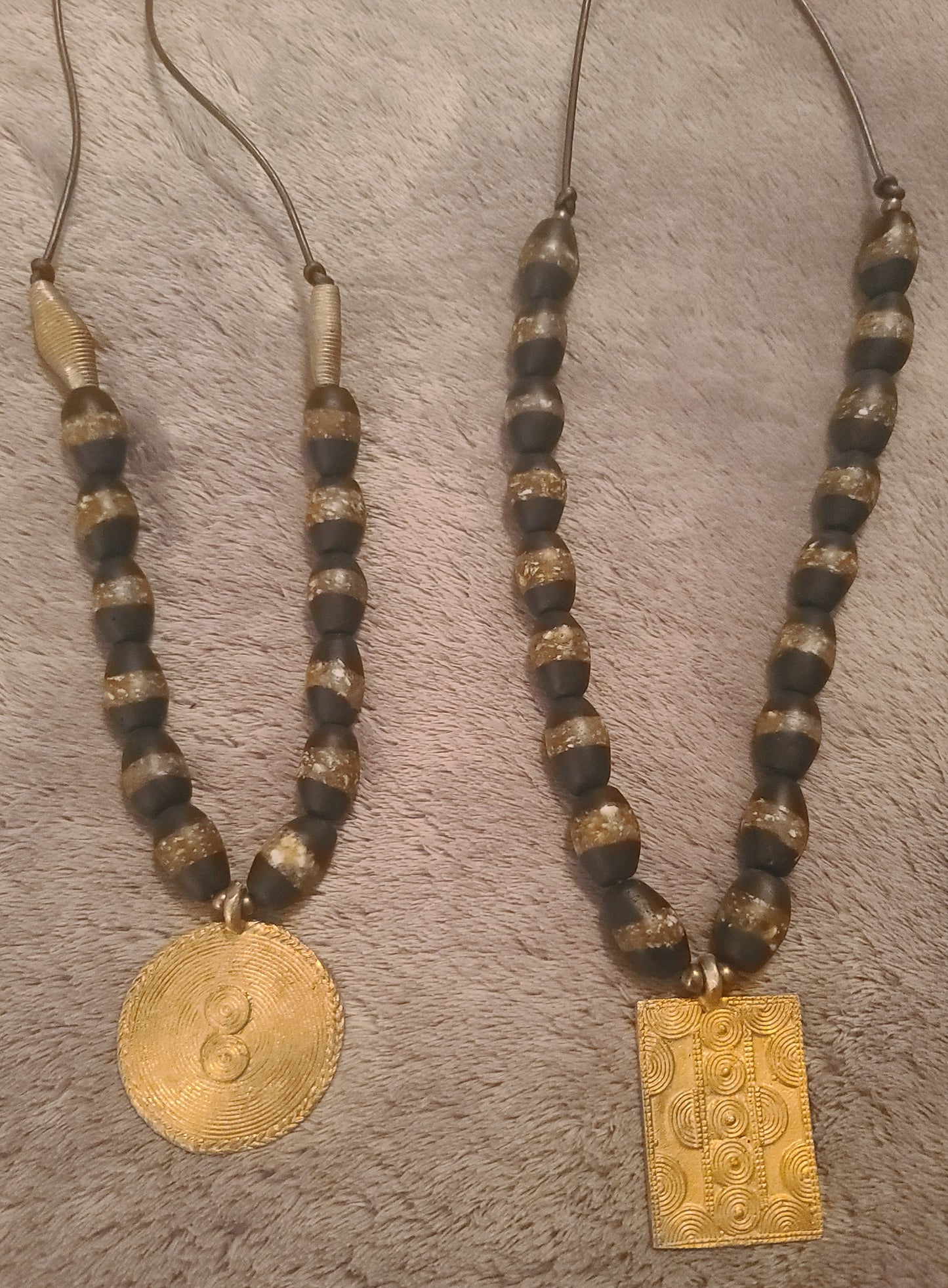 Kente Krobo Beaded Necklace with Brass Pendant