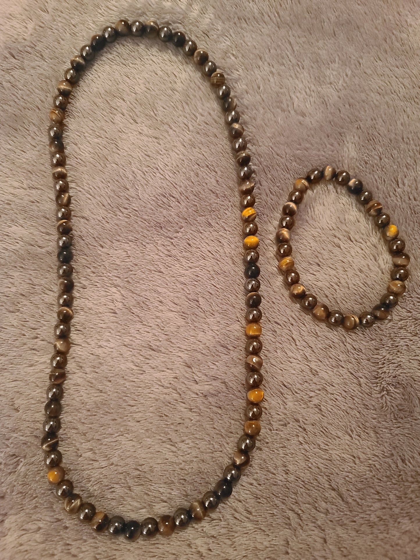 Tiger Eye and Hematite Necklace with Matching Stretch Bracelet