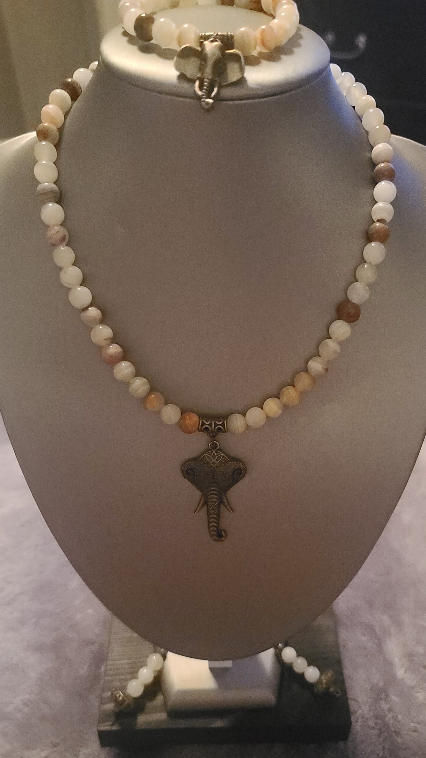 The Elephants Win! Gemstone Necklace with Bracelet and Earrings