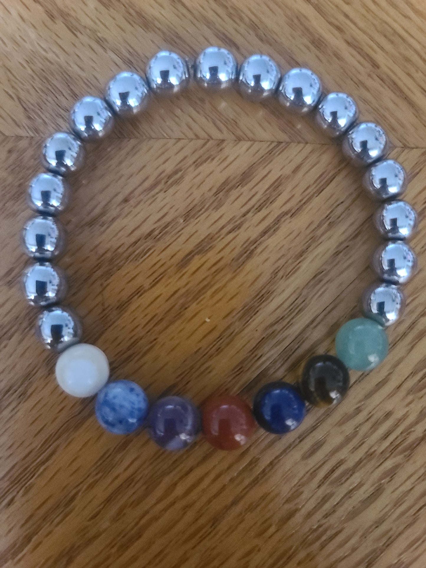 Hematite and Chakra Gemstone Stretch Bracelet