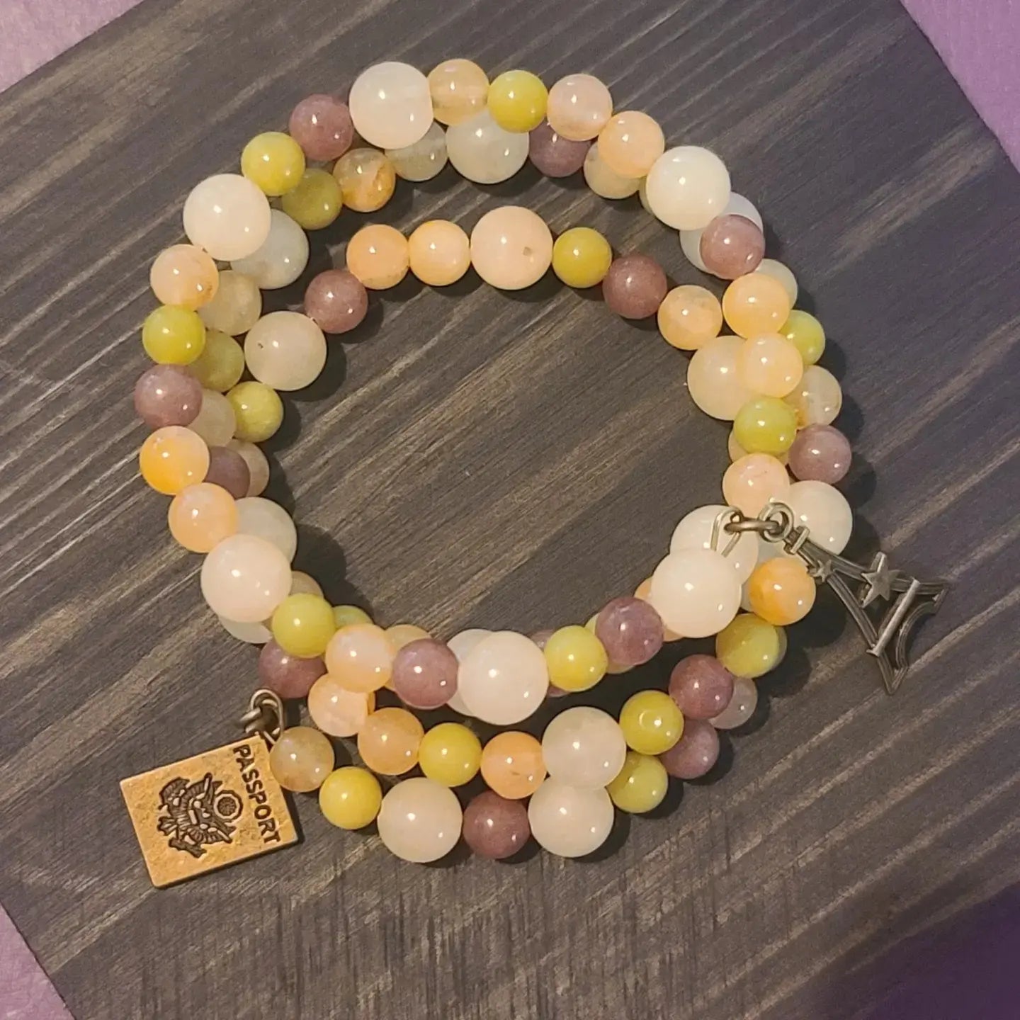 Multi-Color Jade “On The Go” Wrap Bracelet with Brass Charms