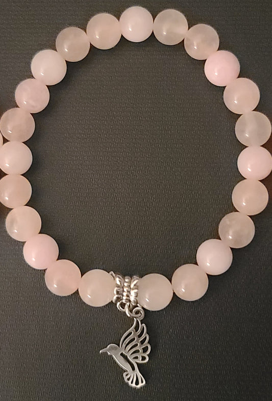 Pink Quartz Gemstone Bracelet with Dove Charm